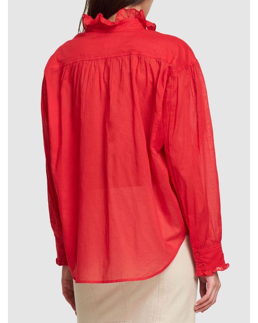 Isabel Marant Red Pamias Ruffled Cotton Shirt