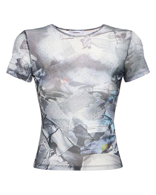 Miaou Gray Printed Stretch Tech Crop T-shirt