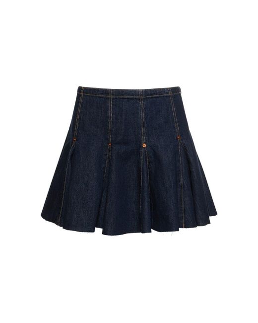 Re/done Blue Pleated Denim Cotton Blend Mini Skirt