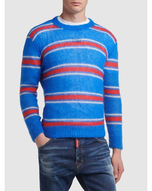 DSquared² Gestreifter Stricksweater Aus Mohairmischung in Blue für Herren