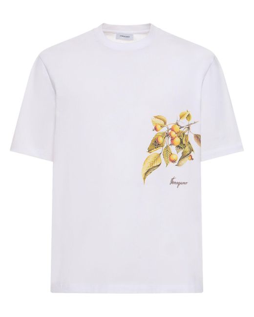 Camiseta de algodón con logo estampado Ferragamo de hombre de color White