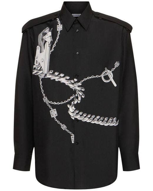 Camicia in seta stampata di Burberry in Black da Uomo