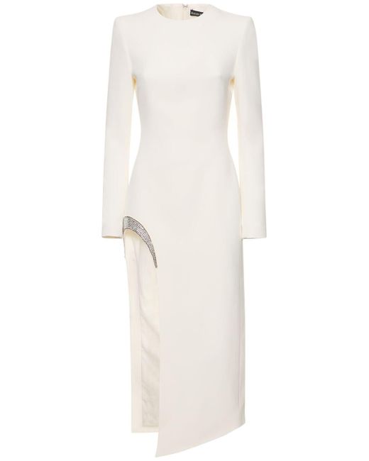 David Koma White Embellished Long-Sleeve Cady Midi Dress