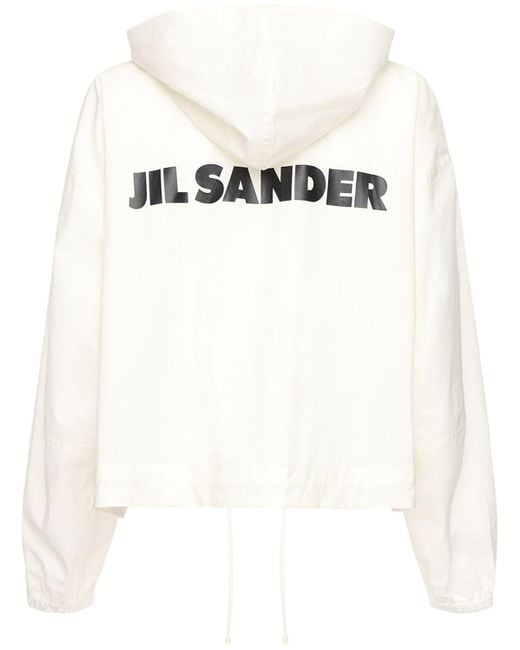 Jil Sander Cotton Windbreaker Jacket W/ Back Logo in White | Lyst