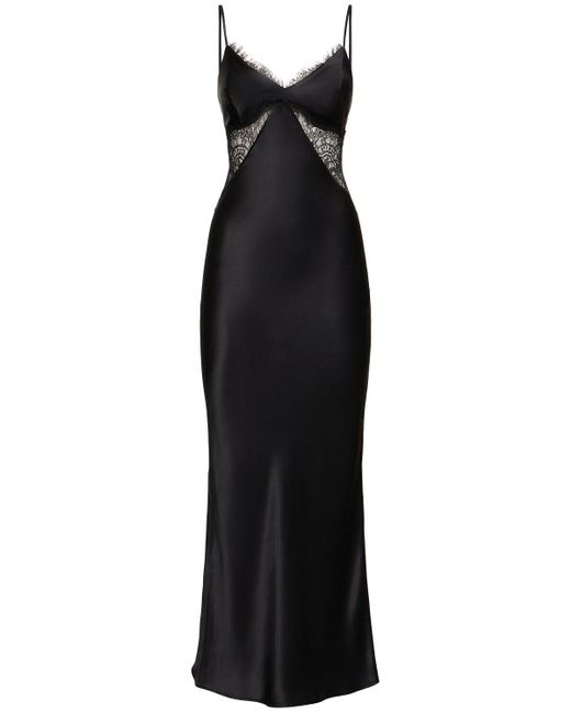 Fleur du Mal Black Silk & Lace Plunge Neck Slip Dress