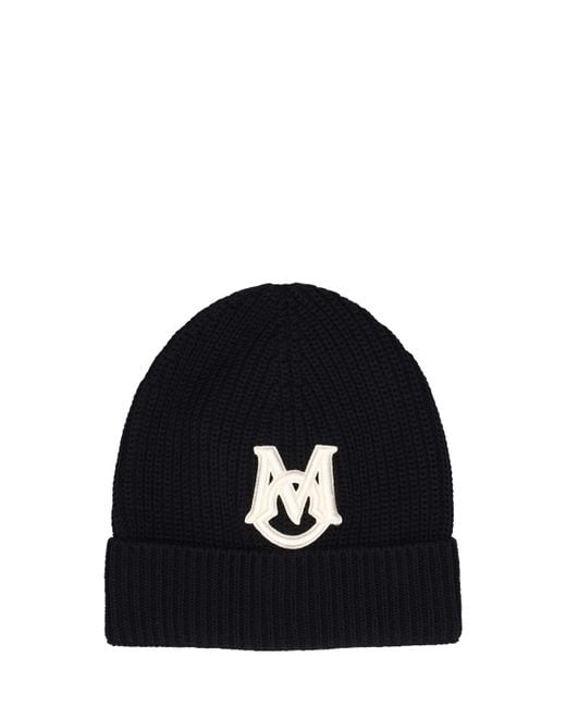 Moncler Embroidered Monogram Cotton Beanie in Black for Men Lyst