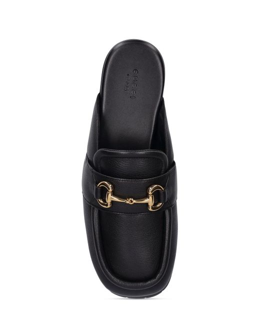 Gucci Black 20mm Horsebit Leather Loafer Slippers