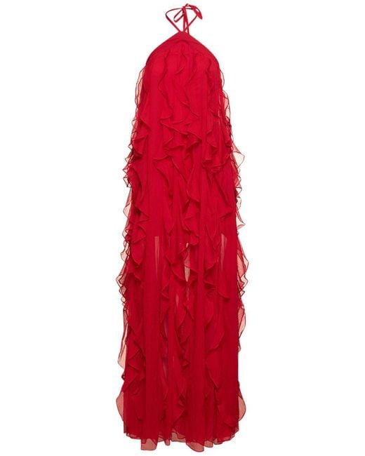 Robe longue volantée à encolure licou PATBO en coloris Red