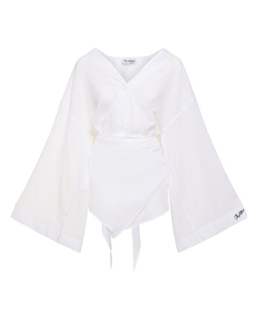 The Attico White Mousseline-minihemdkleid Mit Wickeldesign