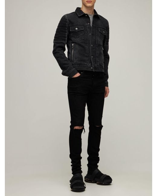 periskop Helt tør biograf Balmain Logo Embossed Distressed Denim Jacket in Black for Men - Lyst