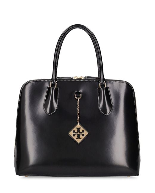 Tory Burch Black Polished Swing Leather Top Handle Bag