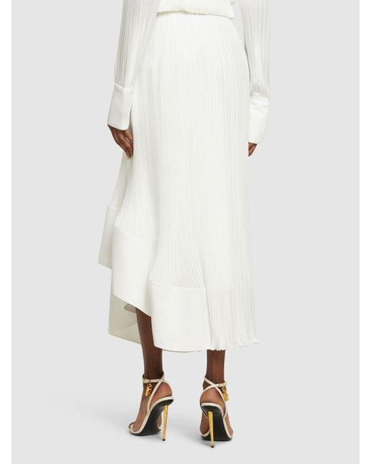 Lanvin White Pleated High Waist Midi Skirt
