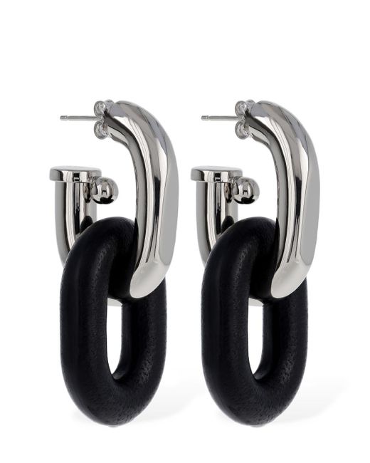 Rabanne Black Xl Link Leather Hoop Earrings