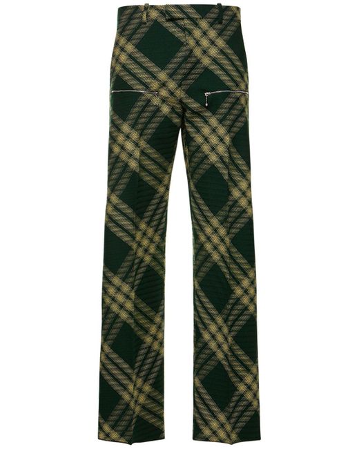 Burberry Green Check Wool Pants for men