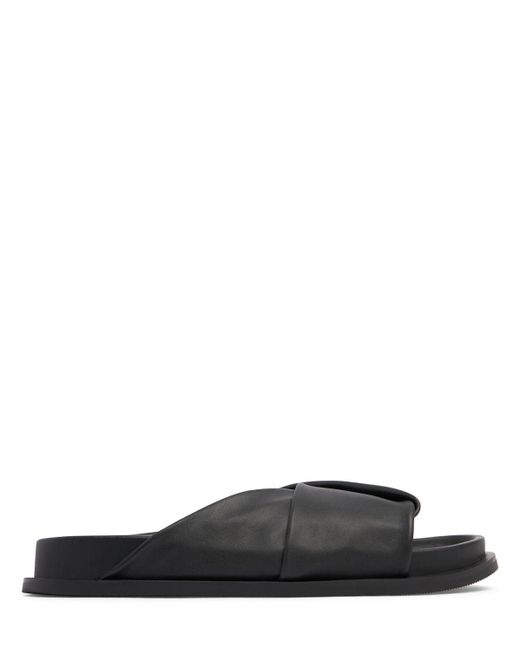 St. Agni Black 25mm Fold Detail Leather Slide Sandals