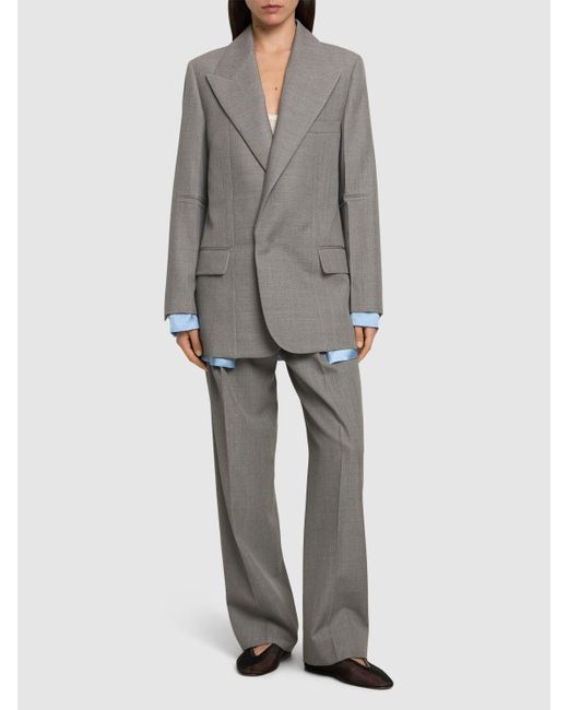 Victoria Beckham Gray Darted Sleeve Tailored Wool Jacket