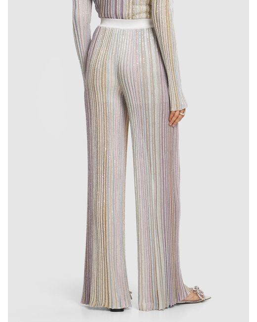 Missoni White Sequined Striped Knit Flared Pants