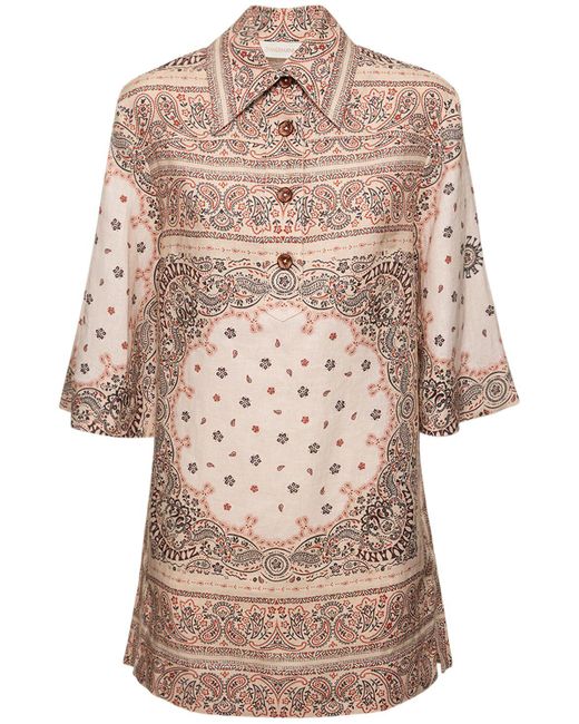 Robe courte en lin imprimé tunic Zimmermann en coloris Natural