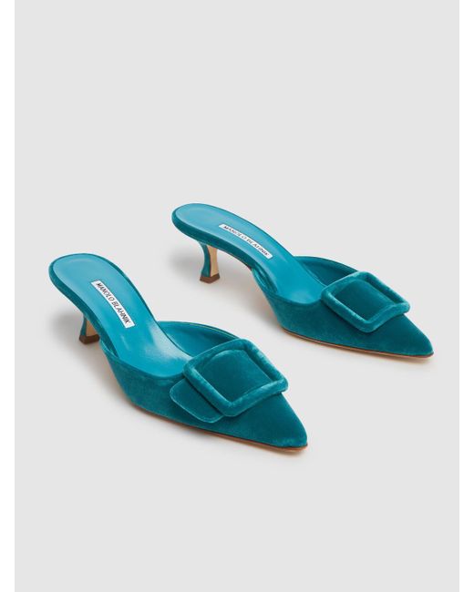 Manolo Blahnik Green 50Mm Maysale Velvet Mules