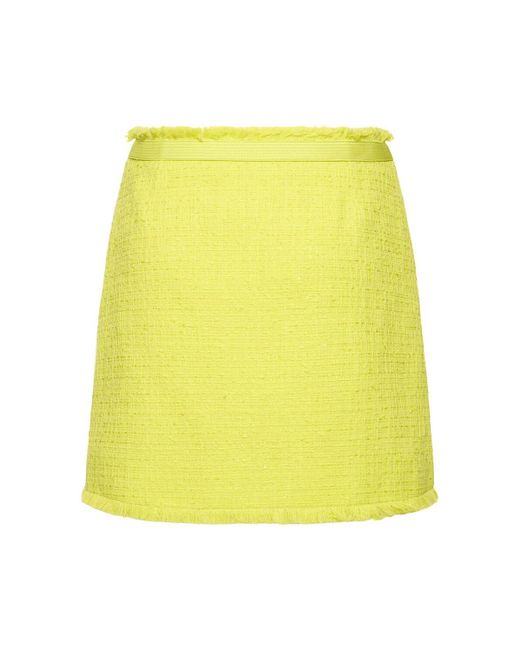 Versace Yellow Cotton Blend Tweed Mini Wrap Skirt