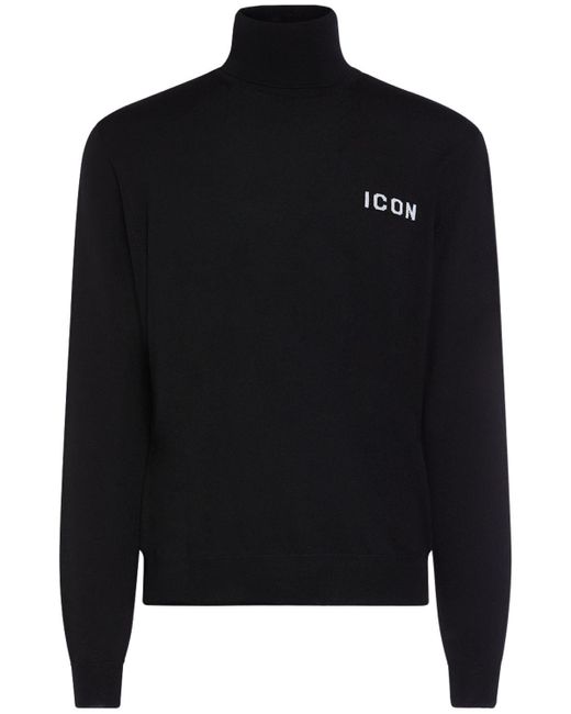 DSquared² Black Icon Wool Knit Turtleneck Sweater for men