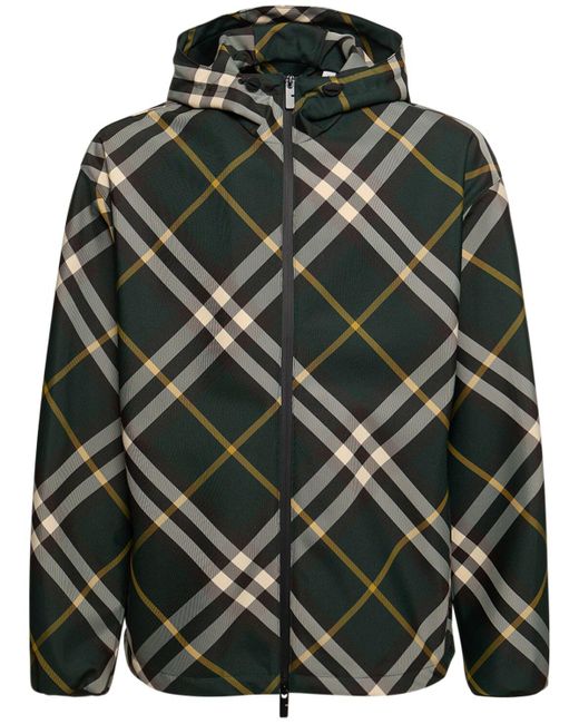 Burberry Black Check Print Hooded Nylon Jacket for men