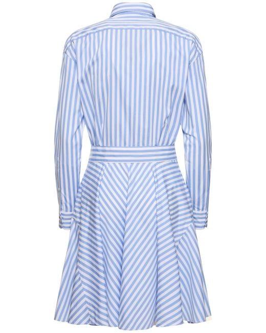 Polo Ralph Lauren Blue Striped Long Sleeve Poplin Mini Dress