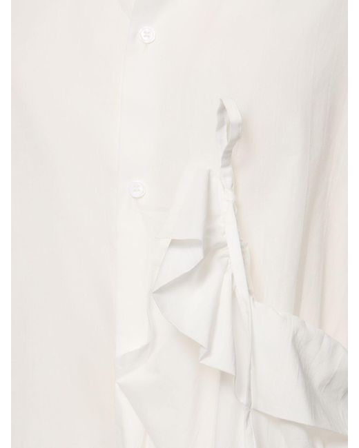 Vestito midi asimmetrico in cotone arricciato di Yohji Yamamoto in White