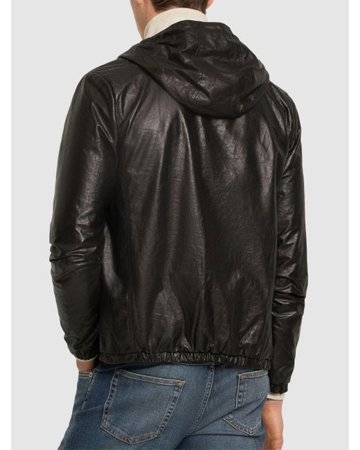 Giorgio Brato Black Reversible Leather Zip Jacket W/hood for men