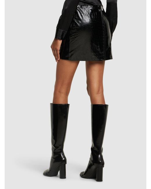 Versace Black Crocodile Embossed Leather Mini Skirt
