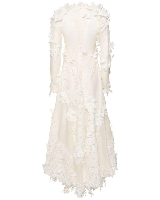 Vestido midi de seda y lino Zimmermann de color White