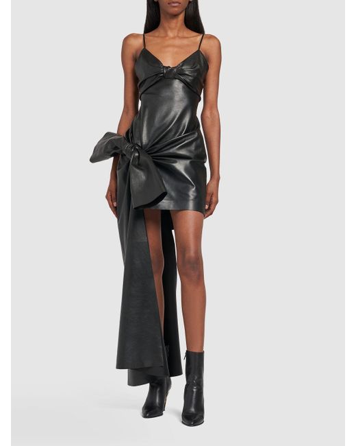 Alexander McQueen Black Leather Knot Mini Dress