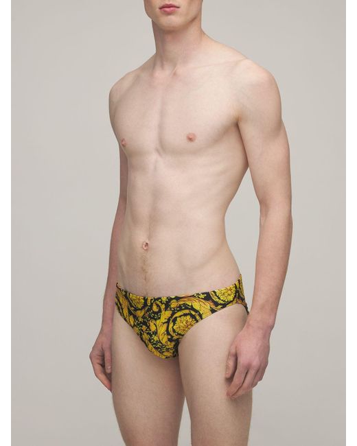 Versace Synthetic Baroque Print Nylon Swim Briefs in Black/Gold (Yellow)  for Men - Lyst