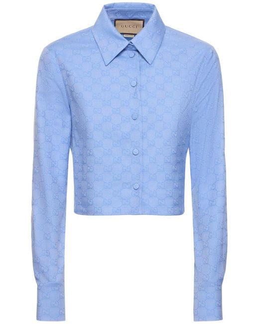 Gucci Blue gg Supreme Oxford Cotton Shirt