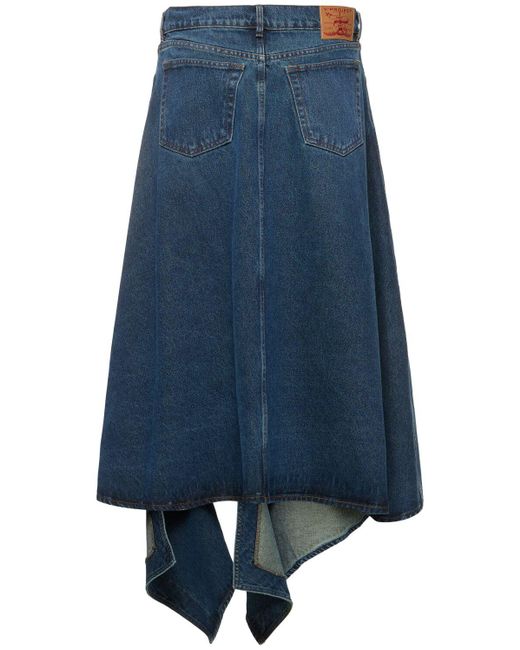 Y. Project Blue Denim Asymmetric Slit Midi Skirt