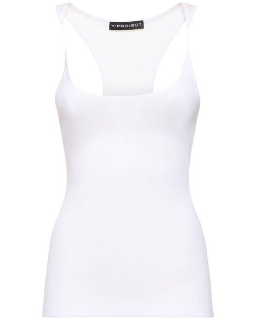 Y. Project White Ribbed Jersey Invisible Straps Top