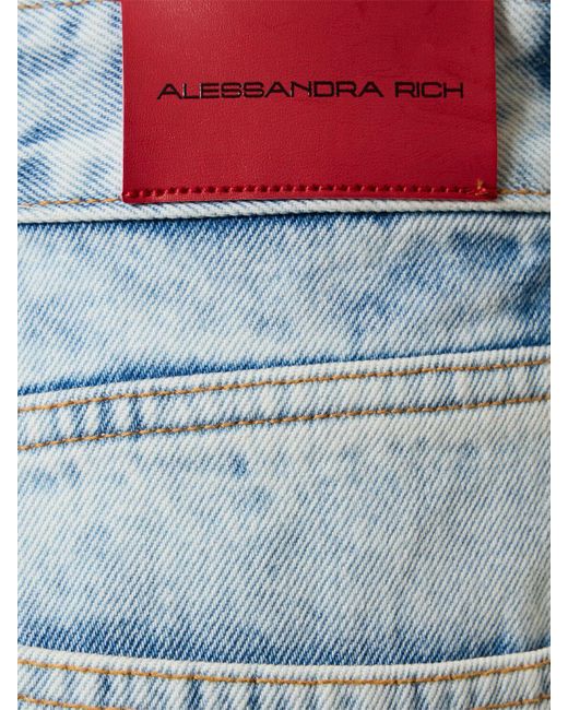 Alessandra Rich Blue Denim Wide Jeans W/ Studs