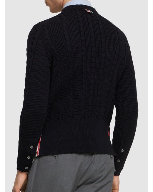 Thom Browne Blue Cable Knit Relaxed Crewneck Sweater for men