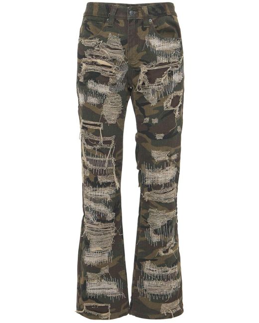 Jaded London Green Camo Extreme Ripped Bootcut Jeans for men