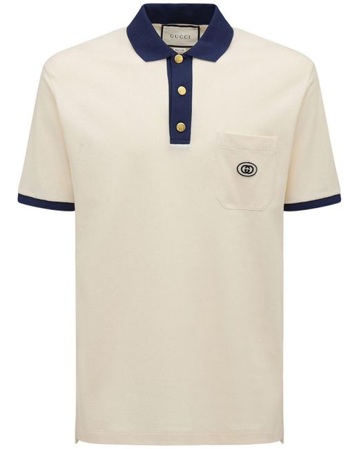 Gucci White Cotton Polo Shirt W/ gg Patch for men