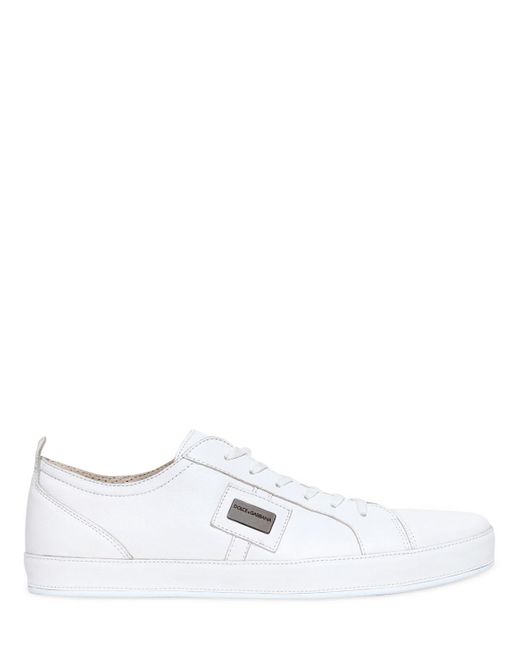 Dolce & Gabbana White Uk Metal Logo Plaque Leather Sneakers for men