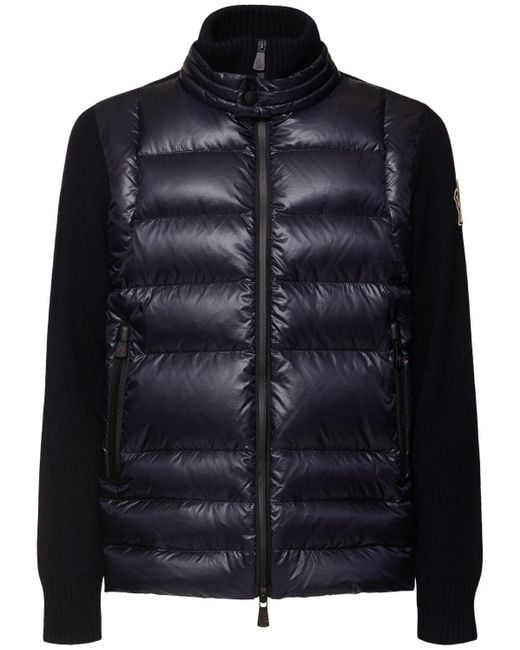 Moncler Black Wool & Nylon Down Zip-Up Cardigan Gamma Dull for men