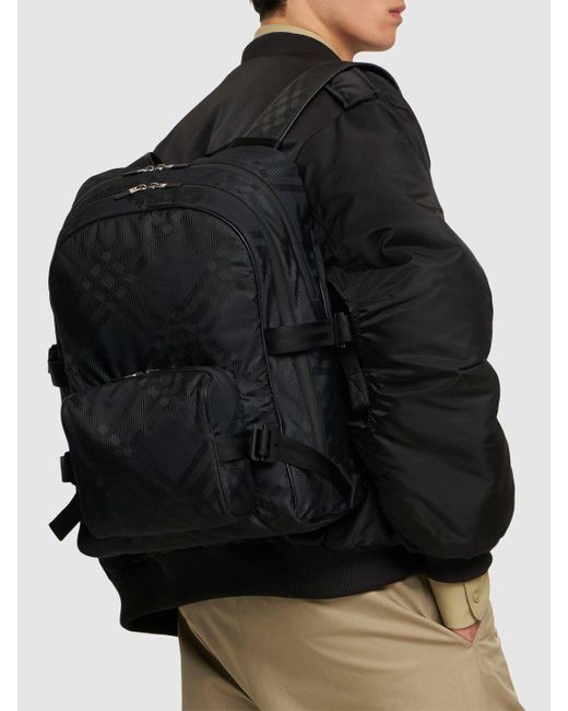 Burberry Black Check Print Jacquard Backpack for men
