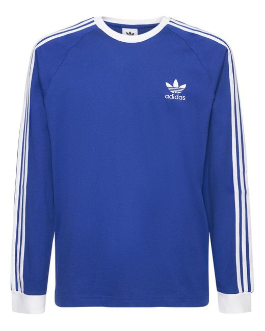 Adidas Originals Blue 3-stripes Long Sleeve Tee for men