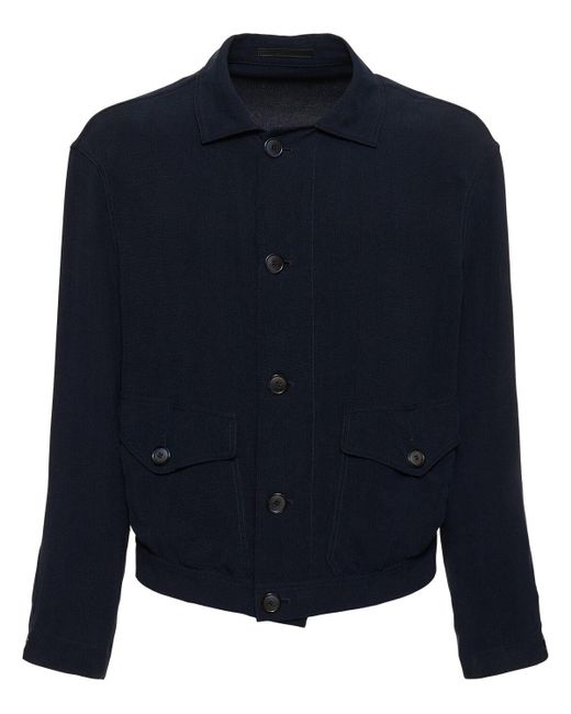 Giorgio Armani Blue Washed Cupro Buttoned Jacket for men