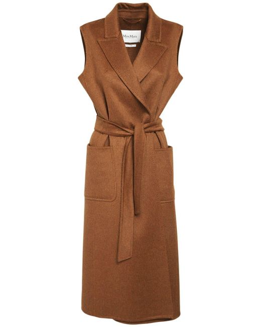 Max Mara Camel & Cashmere Long Vest in Brown | Lyst
