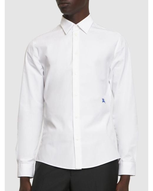 Camicia in cotone con logo di Burberry in White da Uomo