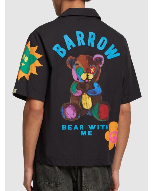 Barrow Black Printed Poplin Short Sleeve Shirt for men