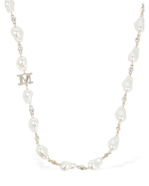 Max Mara White Monogram Faux Pearl Long Necklace