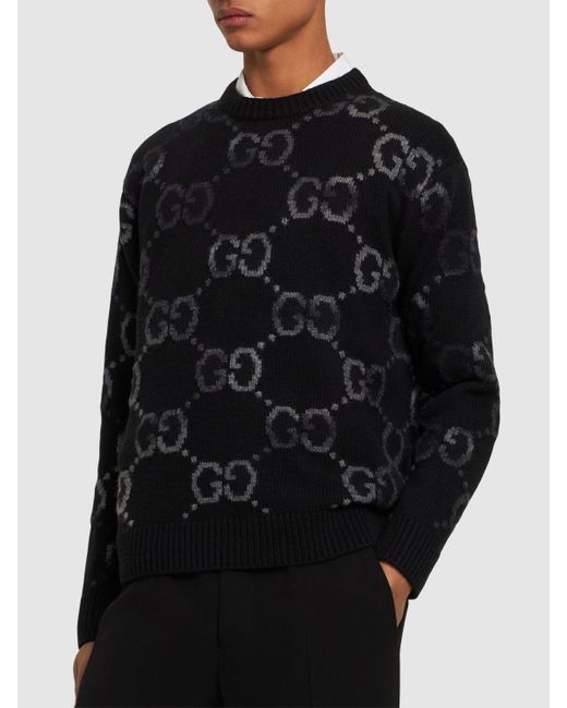 Pull à col ras-du-cou en laine et acrylique gg Gucci pour homme en coloris Black
